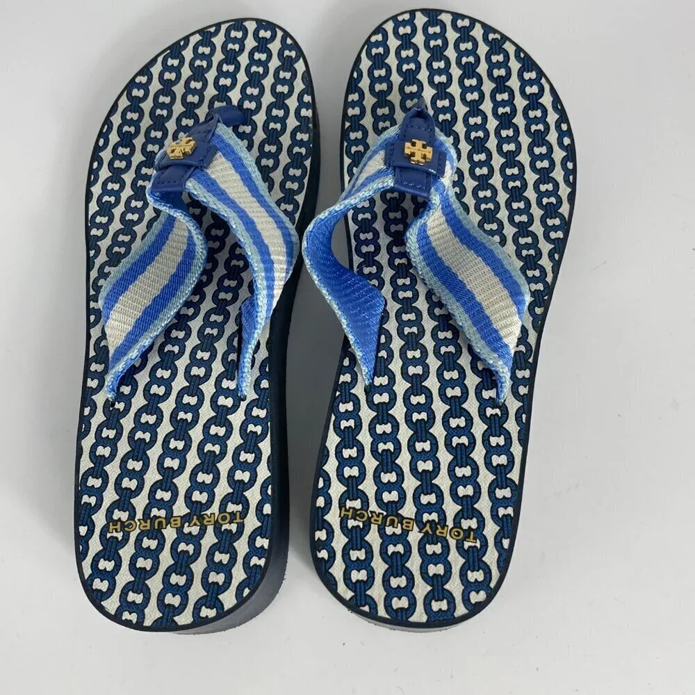 Tory Burch Gemini Link Thong Sandals | Women’s Size 7–7.5 | Blue & White